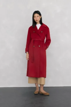Pedro del Hierro Abrigo largo paño tipo trench Rojo Online