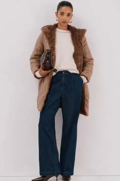 Cortefiel Abrigo largo reversible efecto pelo Beige Sale