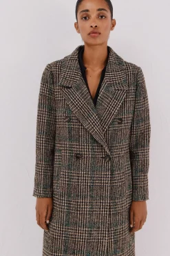 Cortefiel Abrigo largo tejido cuadros Multicolor Hot