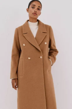 Cortefiel Abrigo largo tejido italiano Beige New