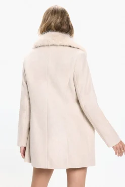 Vero Moda Abrigo midi de paño cuello de pelo Beige Hot