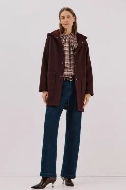 Cortefiel Abrigo paño capucha Granate Discount