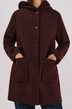 Cortefiel Abrigo paño capucha Granate Discount
