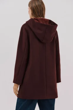 Cortefiel Abrigo paño capucha Granate Discount