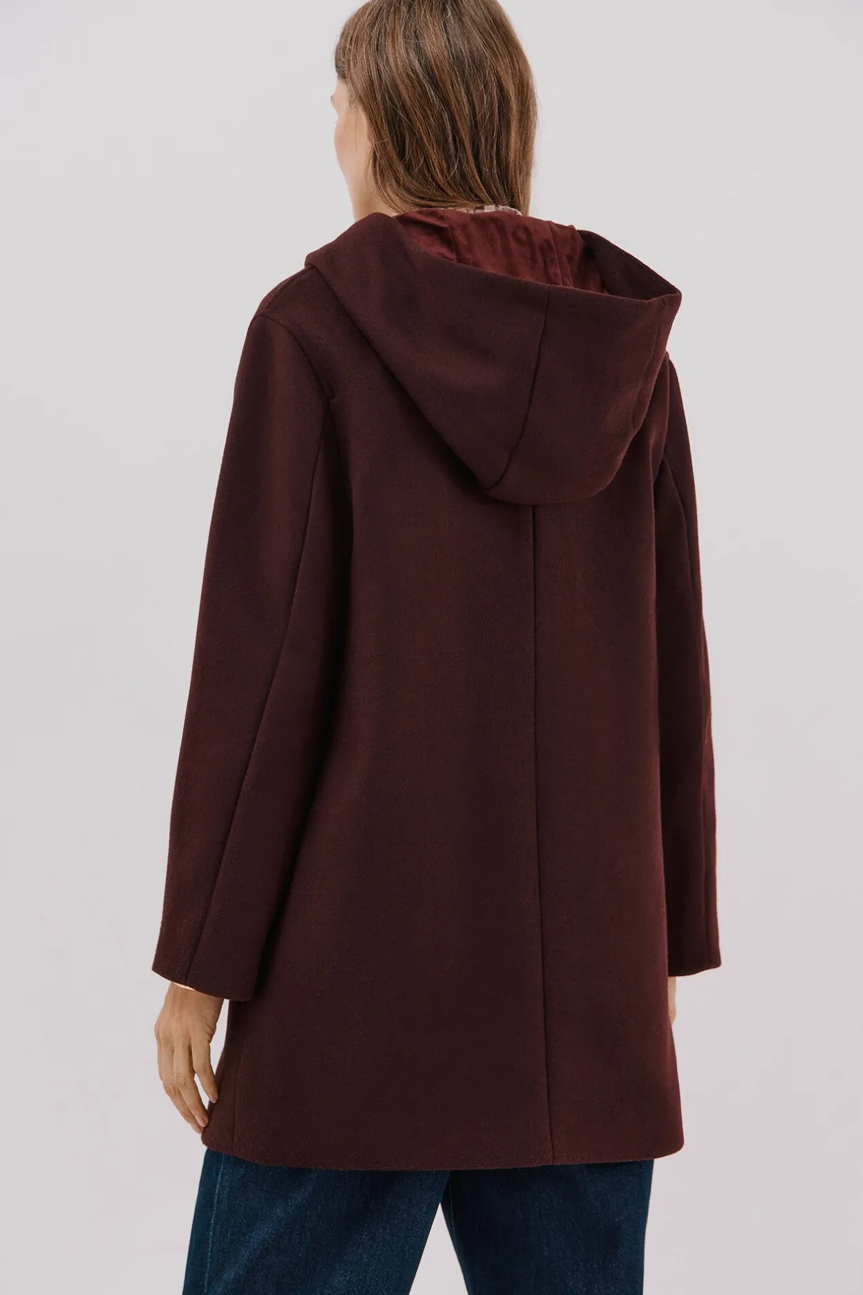 Cortefiel Abrigo paño capucha Granate Discount