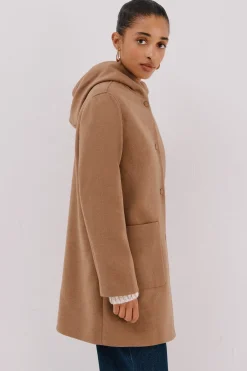 Cortefiel Abrigo paño capucha Beige New