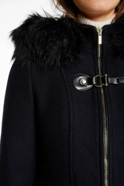 Morgan Abrigo recto con cremallera y capucha Azul marino Discount