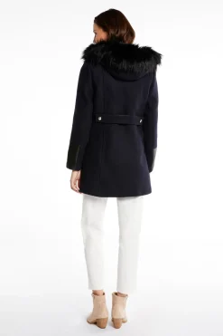 Morgan Abrigo recto con cremallera y capucha Azul marino Discount