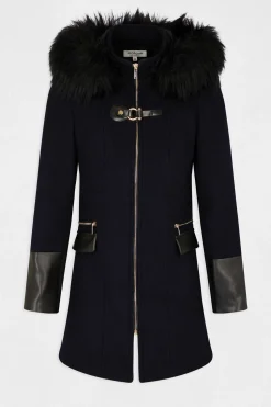 Morgan Abrigo recto con cremallera y capucha Azul marino Discount