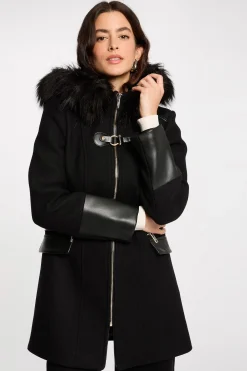 Morgan Abrigo recto con cremallera y capucha Negro New