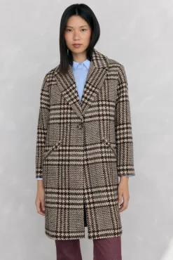 Pedro del Hierro Abrigo recto tejido cuadros Marr&oacute;n Best