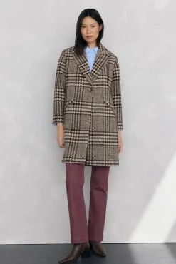 Pedro del Hierro Abrigo recto tejido cuadros Marr&oacute;n Best