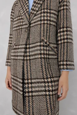 Pedro del Hierro Abrigo recto tejido cuadros Marr&oacute;n Best