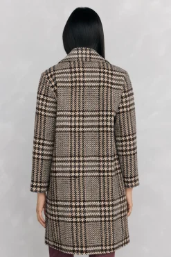 Pedro del Hierro Abrigo recto tejido cuadros Marr&oacute;n Best