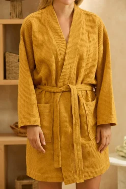 Calma House Albornoz de nido de abeja mostaza Jupiter amarillo Online