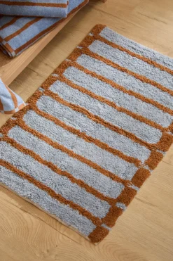 Calma House Alfombra de baño a rayas es Saturno azul Sale