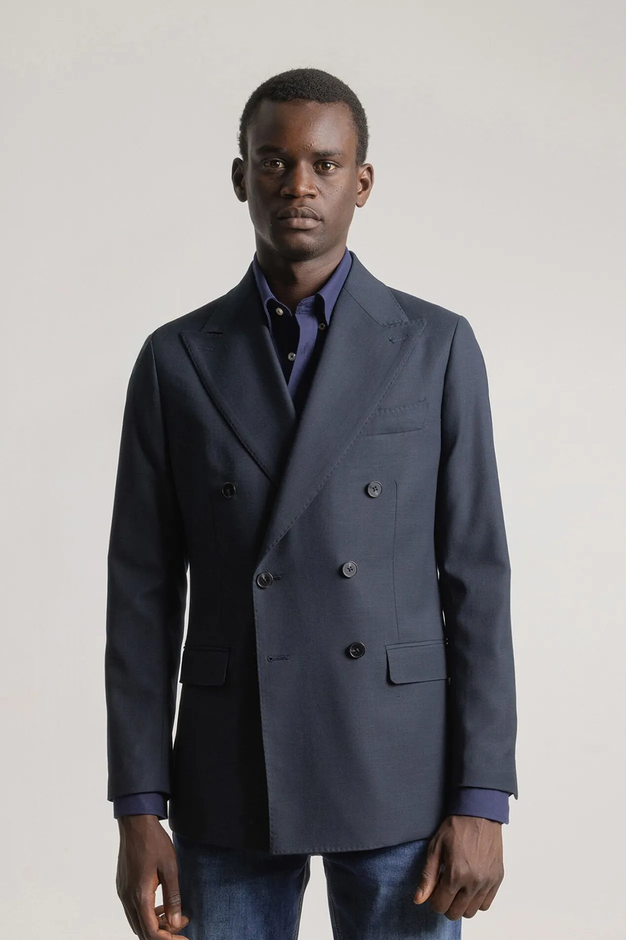 PuroEGO Americana cruzada slim fit Azul marino Clearance