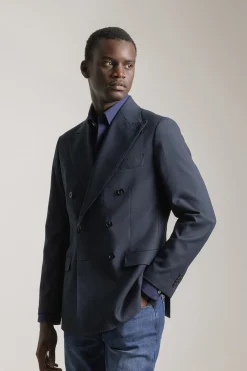 PuroEGO Americana cruzada slim fit Azul marino Clearance