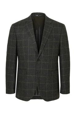 Selected Americana de lana cuadros Gris oscuro Sale