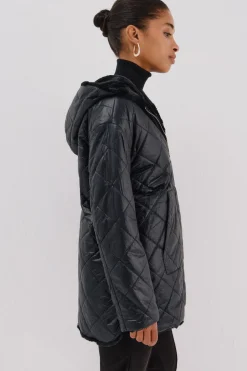 Cortefiel Anorak acolchado reversible efecto pelo Negro Discount