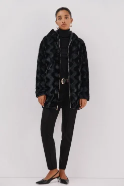 Cortefiel Anorak acolchado reversible efecto pelo Negro Discount