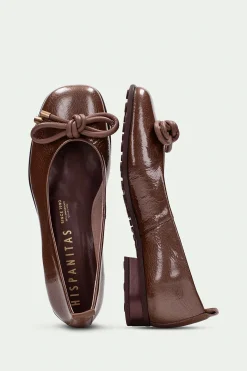 Hispanitas Bailarina punta cuadrada y adorno GENOVA Marr&oacute;n oscuro New