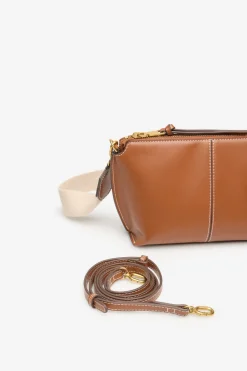 Cortefiel Bandolera básica pespuntes Marr&oacute;n New