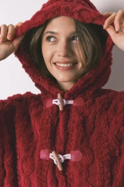 Women'secret Bata corta capucha polar suave rojo Outlet