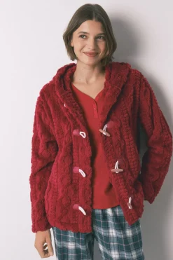 Women'secret Bata corta capucha polar suave rojo Outlet