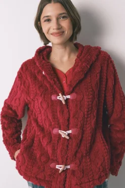 Women'secret Bata corta capucha polar suave rojo Outlet