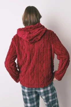 Women'secret Bata corta capucha polar suave rojo Outlet