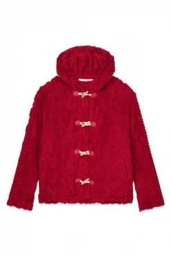 Women'secret Bata corta capucha polar suave rojo Outlet
