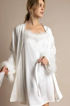 Admas Bata corta satinada plumas marabú novia blanco Best