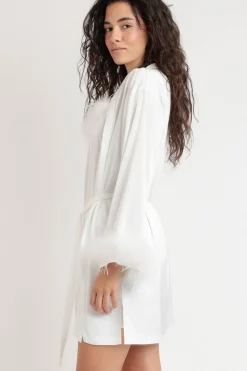 Admas Bata corta satinada plumas marabú novia blanco Best