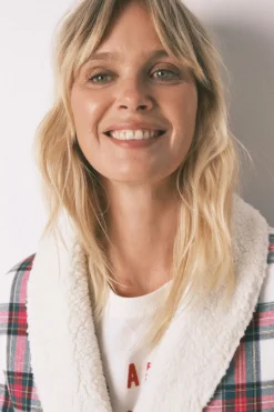 Women'secret Bata cuadros franela y borreguito marfil Hot