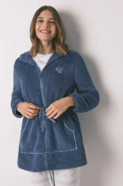 Women'secret Bata midi capucha polar lurex azul Sale