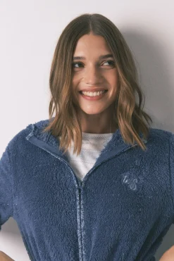 Women'secret Bata midi capucha polar lurex azul Sale