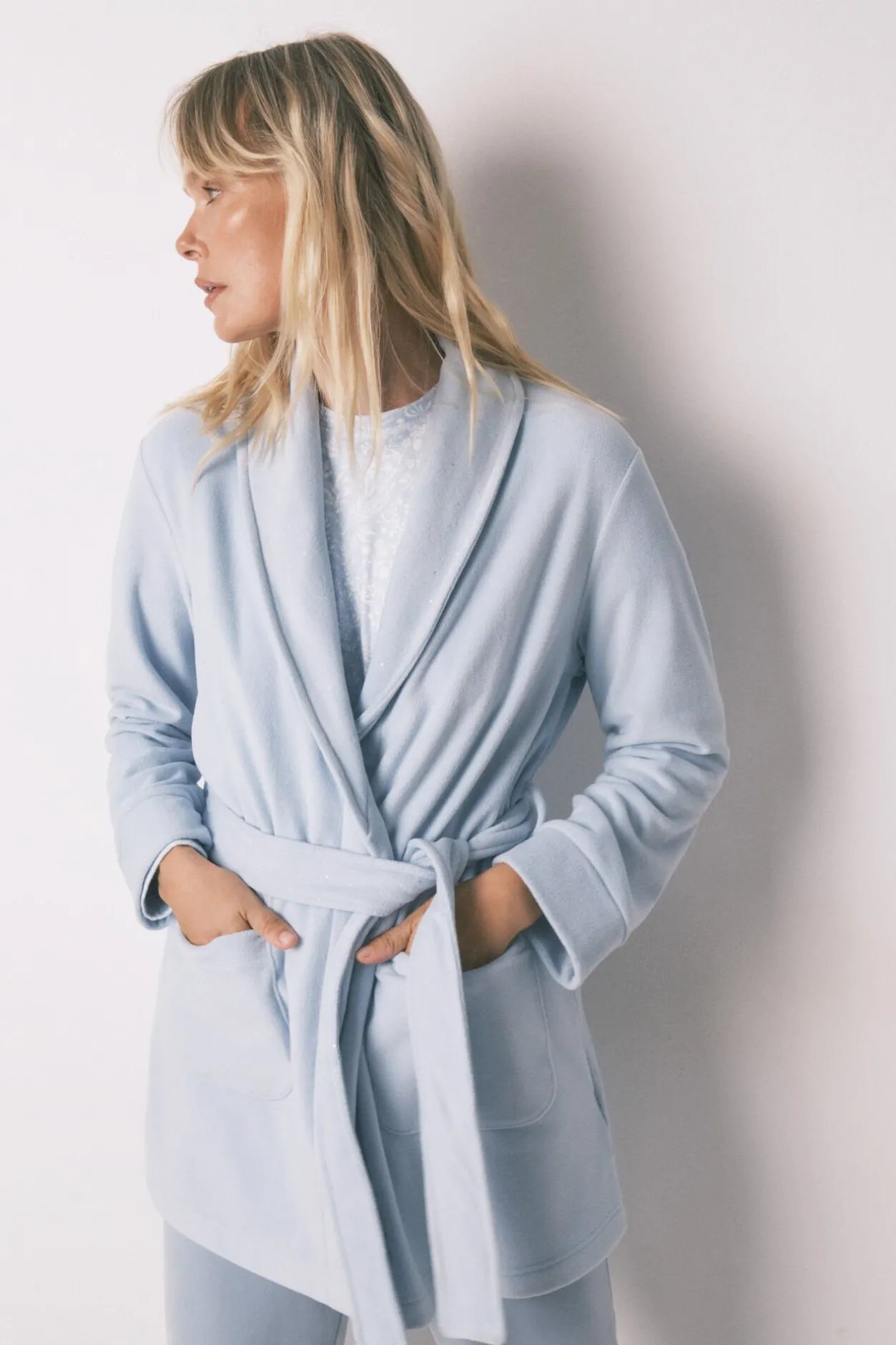 Women'secret Bata midi terciopelo brillos azul Discount