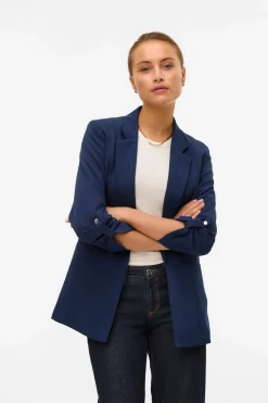 Vero Moda Blazer abierta con manga remangada Azul marino Discount