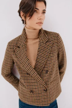 Cortefiel Blazer corta Estampado marr&oacute;n Online