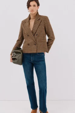 Cortefiel Blazer corta Estampado marr&oacute;n Online