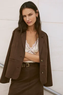 Vila Blazer de ante con botones Marrón oscuro Outlet