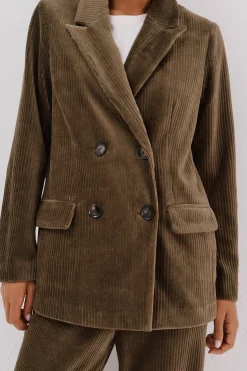 Cortefiel Blazer de mujer cruzada de pana Verde Discount