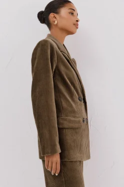 Cortefiel Blazer de mujer cruzada de pana Verde Discount