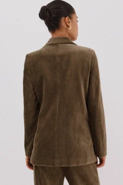 Cortefiel Blazer de mujer cruzada de pana Verde Discount