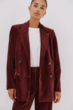 Cortefiel Blazer de mujer cruzada de pana Vino Outlet