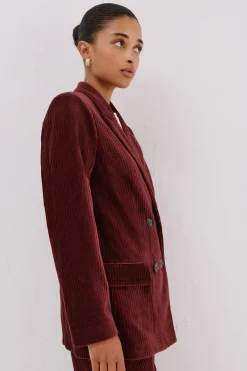 Cortefiel Blazer de mujer cruzada de pana Vino Outlet