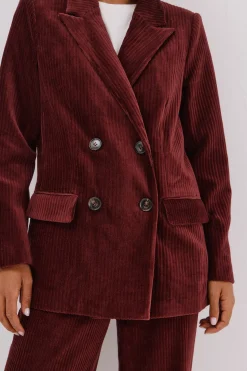 Cortefiel Blazer de mujer cruzada de pana Vino Outlet