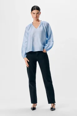 Object Blusa amplia cuello pico Azul Sale