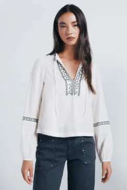 Springfield Blusa boho bordados lentejuelas marr&oacute;n Best